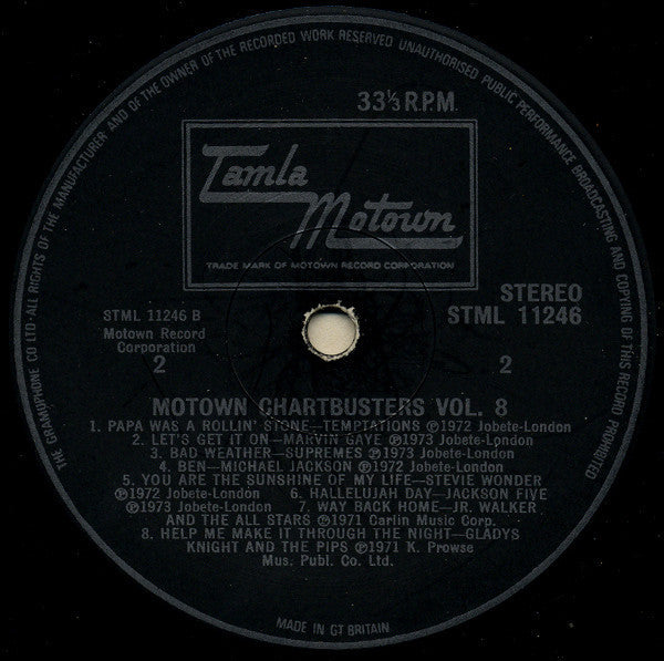 Various - Motown Chartbusters Vol. 8 (Vinyl, LP, Album, Compilation) Very Good (VG) / Good Plus (G+)