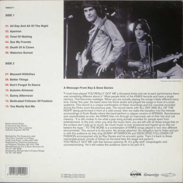 The Kinks - To The Bone (Vinyl, LP, Album, Stereo) Very Good Plus (VG+) / Good Plus (G+)