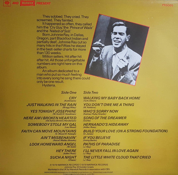 Johnnie Ray - 20 Golden Greats (Vinyl, LP, Compilation) Very Good (VG) / Good Plus (G+)