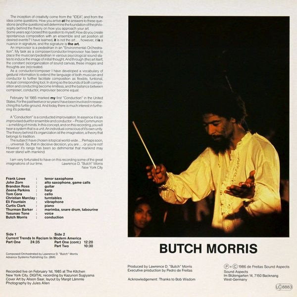 Butch Morris - Current Trends In Racism In Modern America (A Work In Progress) (Vinyl, LP, Album, Stereo) Near Mint (NM or M-) / Very Good Plus (VG+)