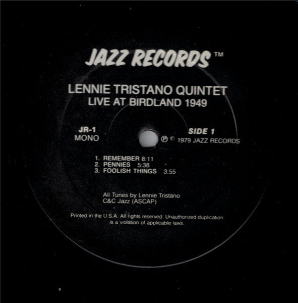Lennie Tristano Quintet - Live At Birdland 1949 (Vinyl, LP, Album, Mono) Very Good Plus (VG+) / Very Good Plus (VG+)