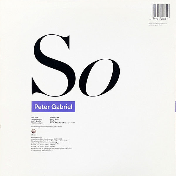 Peter Gabriel - So (Vinyl, LP, Album) Very Good (VG) / Very Good (VG)