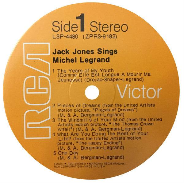 Jack Jones - Sings Michel Legrand (Vinyl, LP, Album, Stereo) Very Good Plus (VG+) / Fair (F)