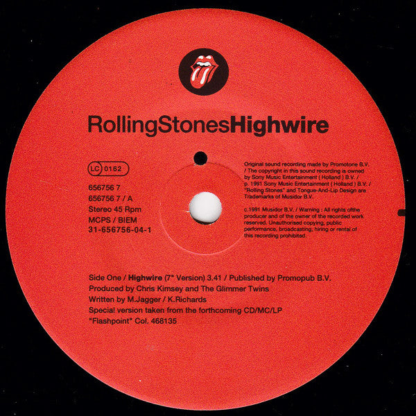 The Rolling Stones - Highwire (Vinyl, 7", 45 RPM, Single) Very Good Plus (VG+) / Very Good Plus (VG+)