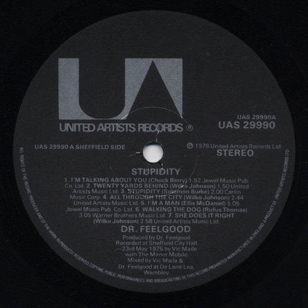 Dr. Feelgood - Stupidity (Vinyl, LP, Album, Stereo) Very Good Plus (VG+) / Good Plus (G+)