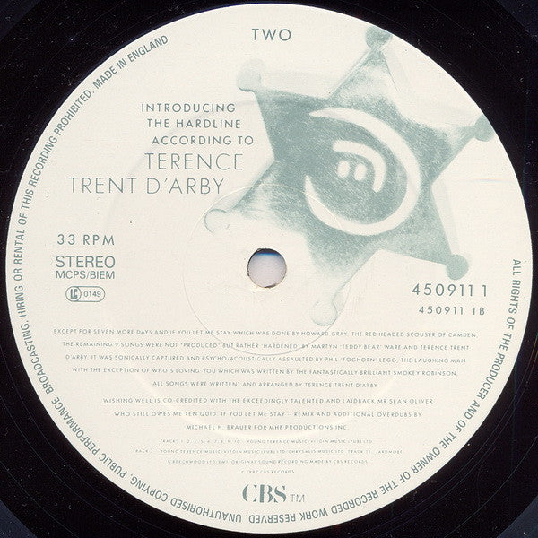 Terence Trent D'Arby - Introducing The Hardline According To Terence Trent D'Arby (Vinyl, LP, Album, Stereo) Very Good (VG) / Very Good (VG)