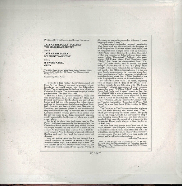 The Miles Davis Sextet - Jazz At The Plaza Volume 1 (Vinyl, LP, Album, Reissue, Repress) Very Good Plus (VG+) / Very Good Plus (VG+)