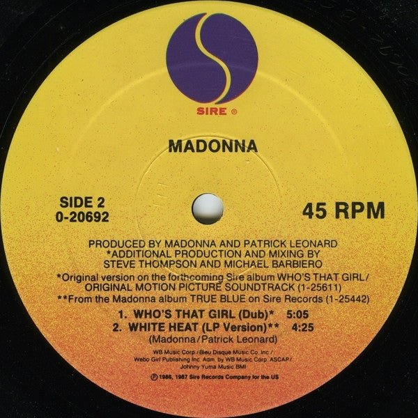 Madonna - Who's That Girl (Vinyl, 12", 45 RPM, Maxi-Single, Stereo) Good Plus (G+) / Very Good Plus (VG+)