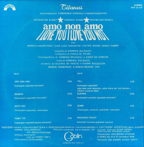 Goblin - Amo Non Amo (I Love You I Love You Not) (Vinyl, LP, Album, Compilation) Very Good Plus (VG+) / Very Good (VG)