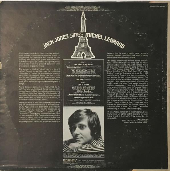 Jack Jones - Sings Michel Legrand (Vinyl, LP, Album, Stereo) Very Good Plus (VG+) / Fair (F)