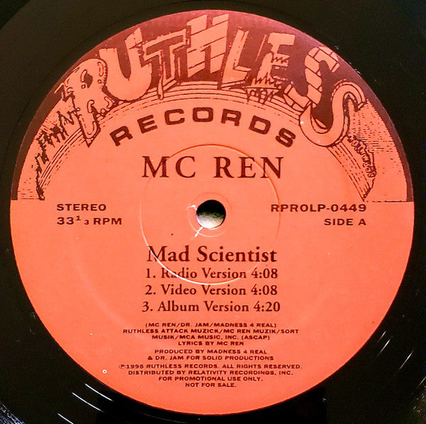 MC Ren - Mad Scientist (Vinyl, 12", 33 ⅓ RPM, Promo, Stereo) Very Good (VG) / Very Good (VG)