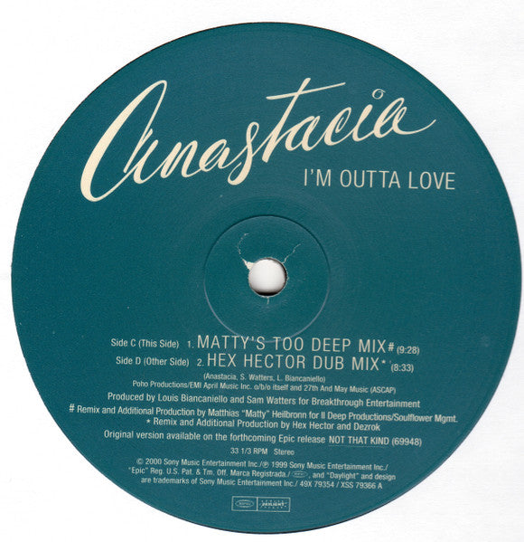 Anastacia - I'm Outta Love (Vinyl, 12", 33 ⅓ RPM, Single)