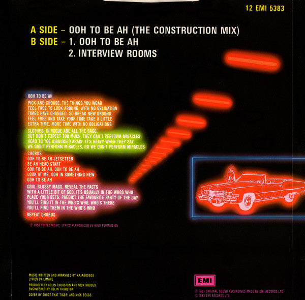 Kajagoogoo - Ooh To Be Ah (The Construction Mix) (Vinyl, 12", 45 RPM, Single) Very Good Plus (VG+) / Very Good (VG)