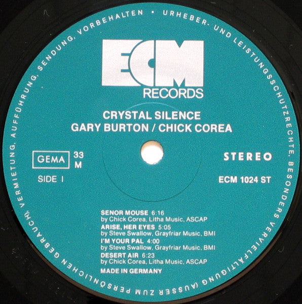 Gary Burton / Chick Corea - Crystal Silence (Vinyl, LP, Album) Very Good Plus (VG+) / Very Good (VG)