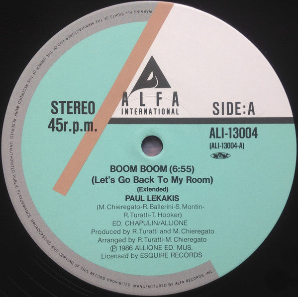 Paul Lekakis - Boom Boom (Let's Go Back To My Room) = Boom Boom (Vinyl, 12", 45 RPM) Very Good Plus (VG+) / Near Mint (NM or M-)