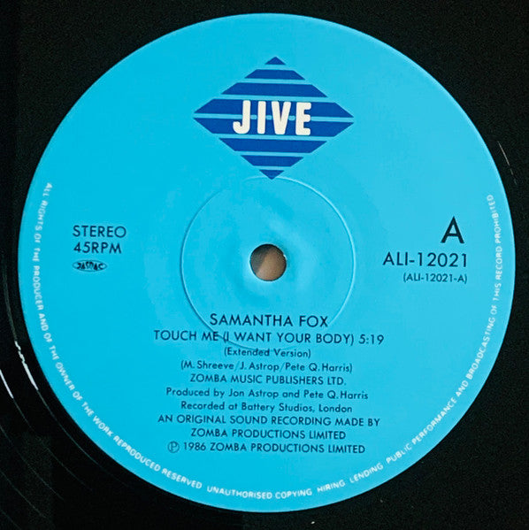 Samantha Fox - Touch Me (I Want Your Body) (Vinyl, 12", 45 RPM, Single) Very Good Plus (VG+) / Very Good Plus (VG+)