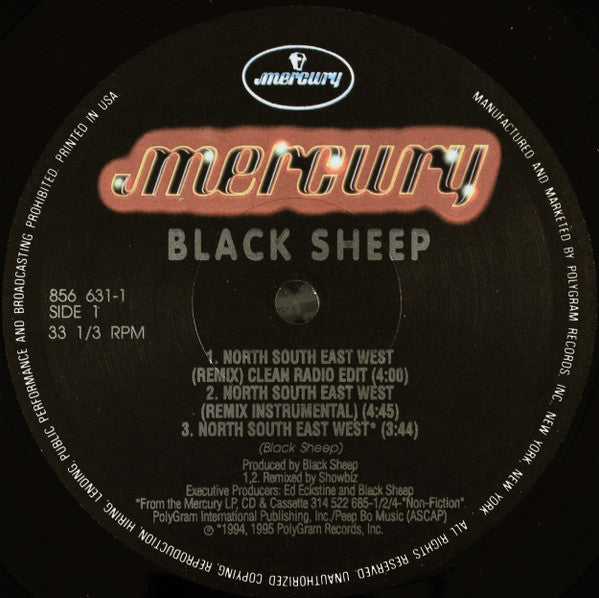 Black Sheep - North South East West (Vinyl, 12", 33 ⅓ RPM, Single) Good Plus (G+) / Very Good (VG)
