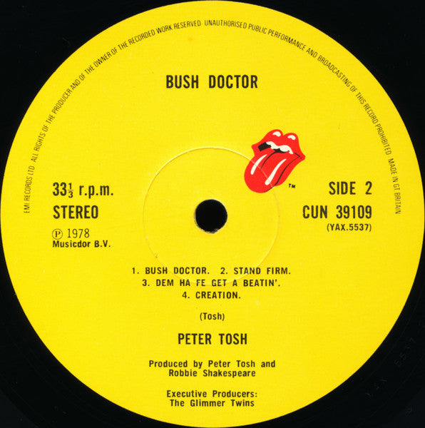 Peter Tosh - Bush Doctor (Vinyl, LP, Album, Stereo) Very Good Plus (VG+) / Very Good Plus (VG+)