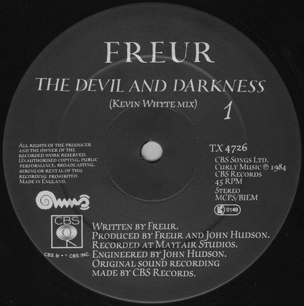 Freur - The Devil And Darkness (Vinyl, 12", 45 RPM, Single, Stereo) Very Good (VG) / Very Good Plus (VG+)