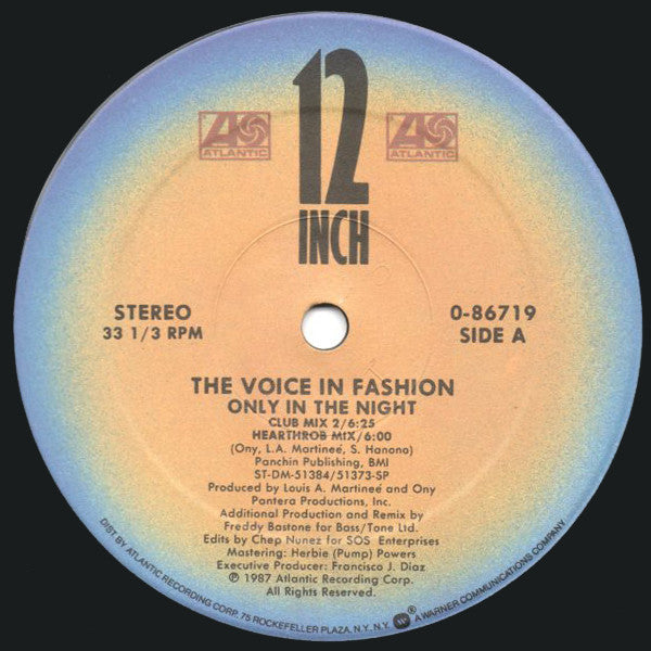 The Voice In Fashion - Only In The Night (Vinyl, 12", 33 ⅓ RPM, Single, Stereo) Very Good Plus (VG+) / Very Good Plus (VG+)