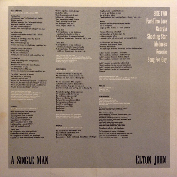 Elton John - A Single Man (Vinyl, LP, Album, Stereo) Very Good Plus (VG+) / Good Plus (G+)