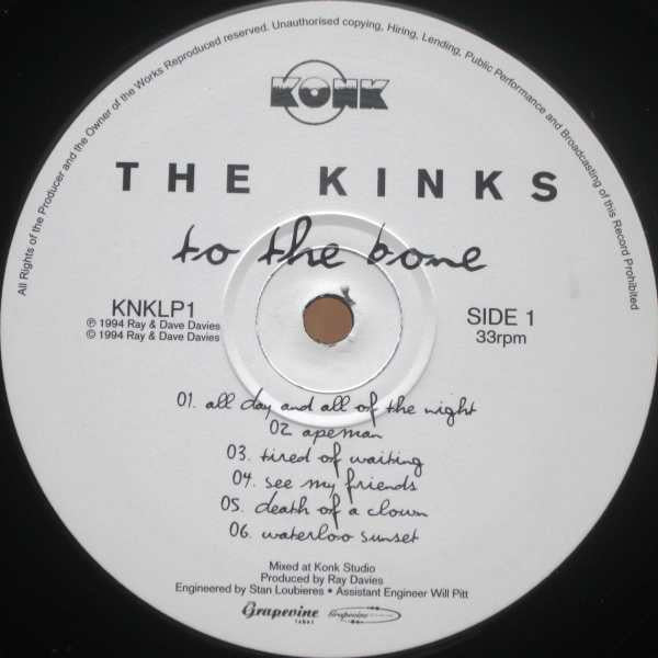 The Kinks - To The Bone (Vinyl, LP, Album, Stereo) Very Good Plus (VG+) / Good Plus (G+)