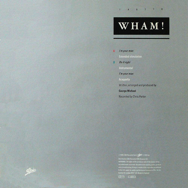 Wham! - I'm Your Man (Vinyl, 12", 45 RPM, Single)