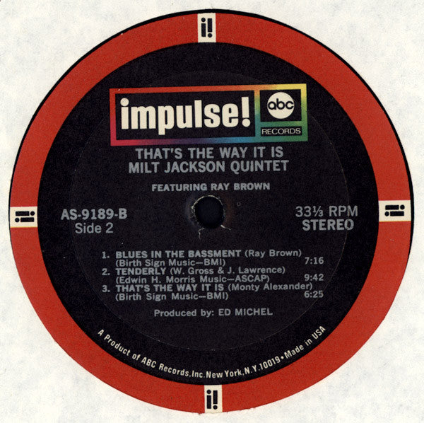 Milt Jackson Quintet - That's The Way It Is (Vinyl, LP, Album) Very Good (VG) / Very Good (VG)