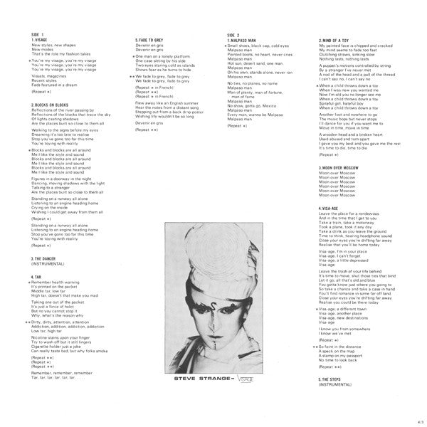 Visage - Visage = Fade to Grey (Vinyl, LP, Album) Near Mint (NM or M-) / Very Good Plus (VG+)