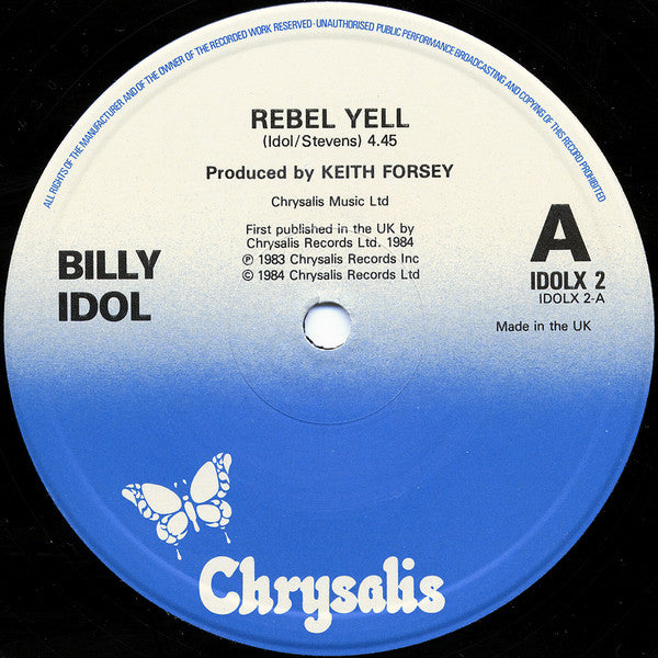 Billy Idol - Rebel Yell (Vinyl, 12", 45 RPM, Single) Very Good (VG) / Good (G)