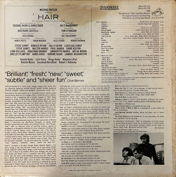Various - Hair - The American Tribal Love-Rock Musical (The Original Broadway Cast Recording) (Vinyl, LP, Album, Repress, Stereo) Very Good (VG) / Good (G)