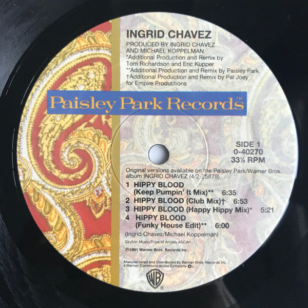 Ingrid Chavez - Hippy Blood (Vinyl, 12", 33 ⅓ RPM, Maxi-Single) Very Good (VG) / Good Plus (G+)
