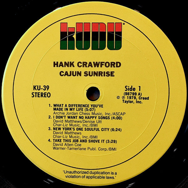 Hank Crawford - Cajun Sunrise (Vinyl, LP, Album, Stereo) Very Good (VG) / Very Good (VG)