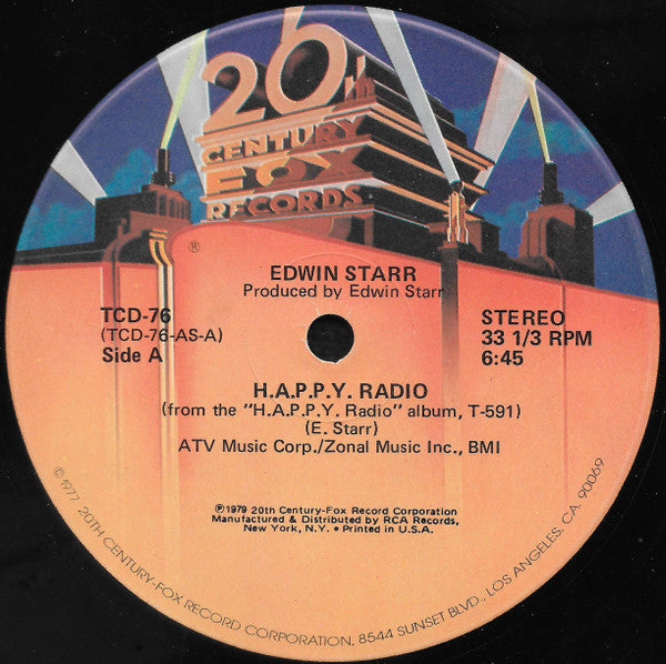 Edwin Starr - HAPPY Radio (Vinyl, 12", 33 ⅓ RPM, Stereo) Very Good (VG) / Very Good Plus (VG+)