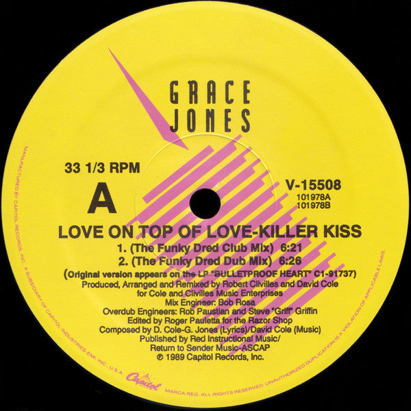 Grace Jones - Love On Top Of Love (Killer Kiss) (Vinyl, 12", 33 ⅓ RPM, Single) Very Good (VG) / Very Good (VG)