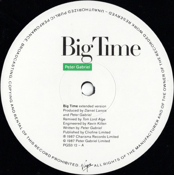 Peter Gabriel - Big Time (Vinyl, 12", 45 RPM, Single, Stereo) Good Plus (G+) / Very Good (VG)