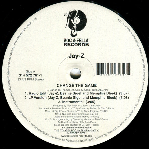 Jay-Z - Change The Game / You, Me, Him And Her (Vinyl, 12") Very Good (VG) / Very Good Plus (VG+)