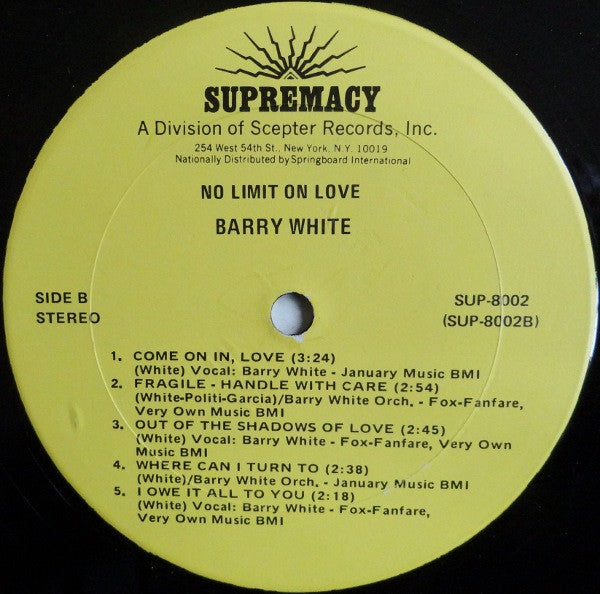 Barry White - No Limit On Love (Vinyl, LP, Album) Very Good Plus (VG+) / Good (G)