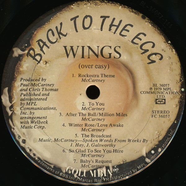 Wings (2) - Back To The Egg (Vinyl, LP, Album, Stereo) Good Plus (G+) / Very Good (VG)