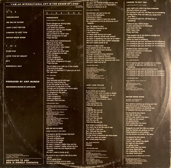 Carly Simon - Spy (Vinyl, LP, Album, Stereo) Good Plus (G+) / Very Good (VG)