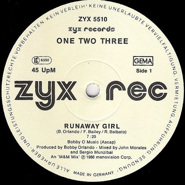 One-Two-Three - Runaway Girl (Vinyl, 12", Maxi-Single) Very Good (VG) / Good Plus (G+)