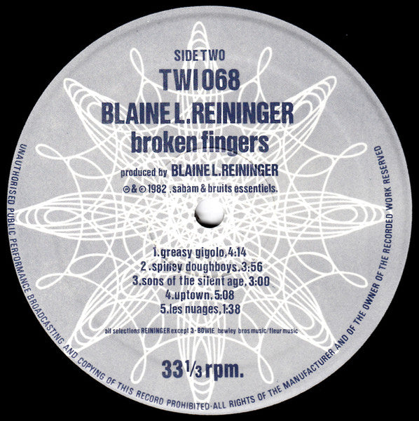 Blaine L. Reininger - Broken Fingers (Vinyl, LP, Album) Good Plus (G+) / Very Good (VG)