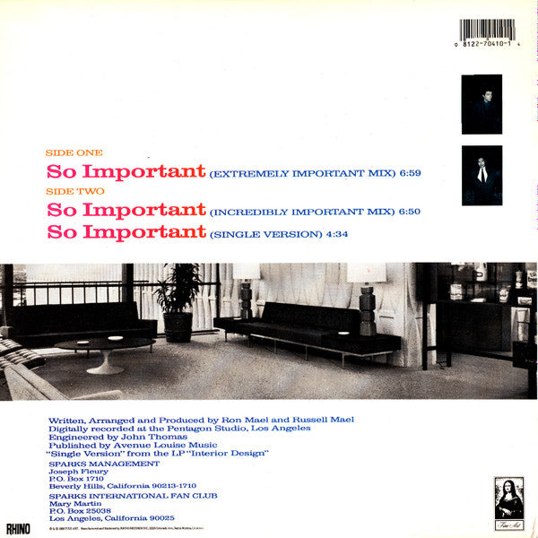 Sparks - So Important (Vinyl, 12", 33 ⅓ RPM, Maxi-Single) Very Good (VG) / Very Good (VG)