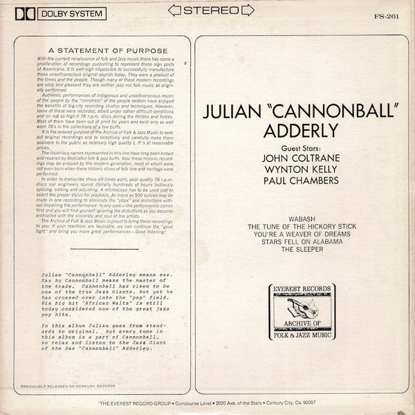 Cannonball Adderley - Julian "Cannonball" Adderly (Vinyl, LP, Compilation, Stereo) Good Plus (G+) / Good Plus (G+)