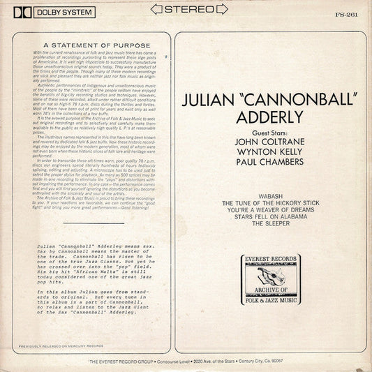 Cannonball Adderley - Julian "Cannonball" Adderly (Vinyl, LP, Compilation, Stereo) Good Plus (G+) / Good Plus (G+)
