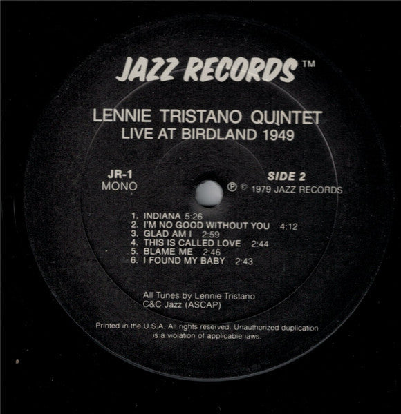 Lennie Tristano Quintet - Live At Birdland 1949 (Vinyl, LP, Album, ...
