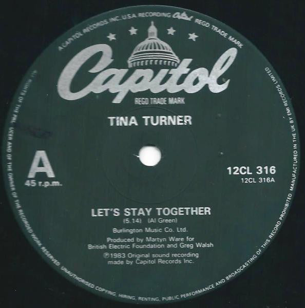 Tina Turner - Let's Stay Together (Vinyl, 12", 45 RPM, Single) Very Good (VG) / Good Plus (G+)