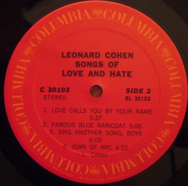 Leonard Cohen - Songs Of Love And Hate (Vinyl, LP, Album) Good Plus (G+) / Good Plus (G+)