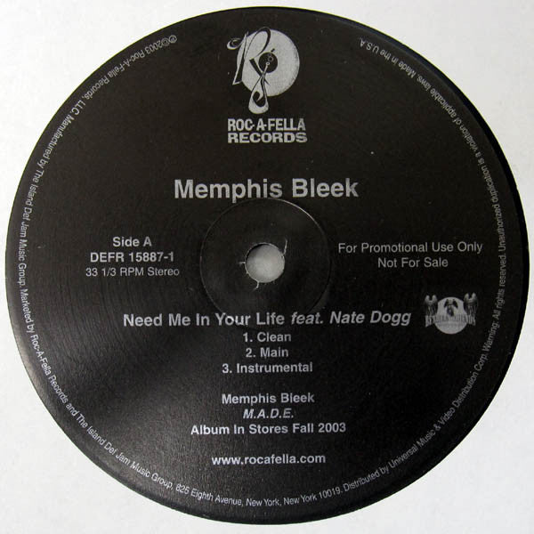 Memphis Bleek - Need Me In Your Life (Vinyl, 12", Single, Promo) Very Good Plus (VG+) / Very Good Plus (VG+)