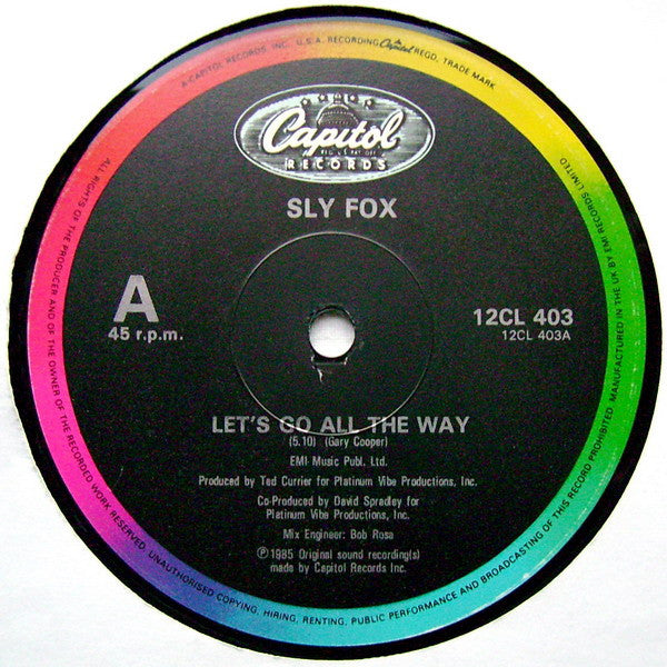 Sly Fox - Let's Go All The Way (Vinyl, 12", 45 RPM, Single) Very Good (VG) / Very Good Plus (VG+)